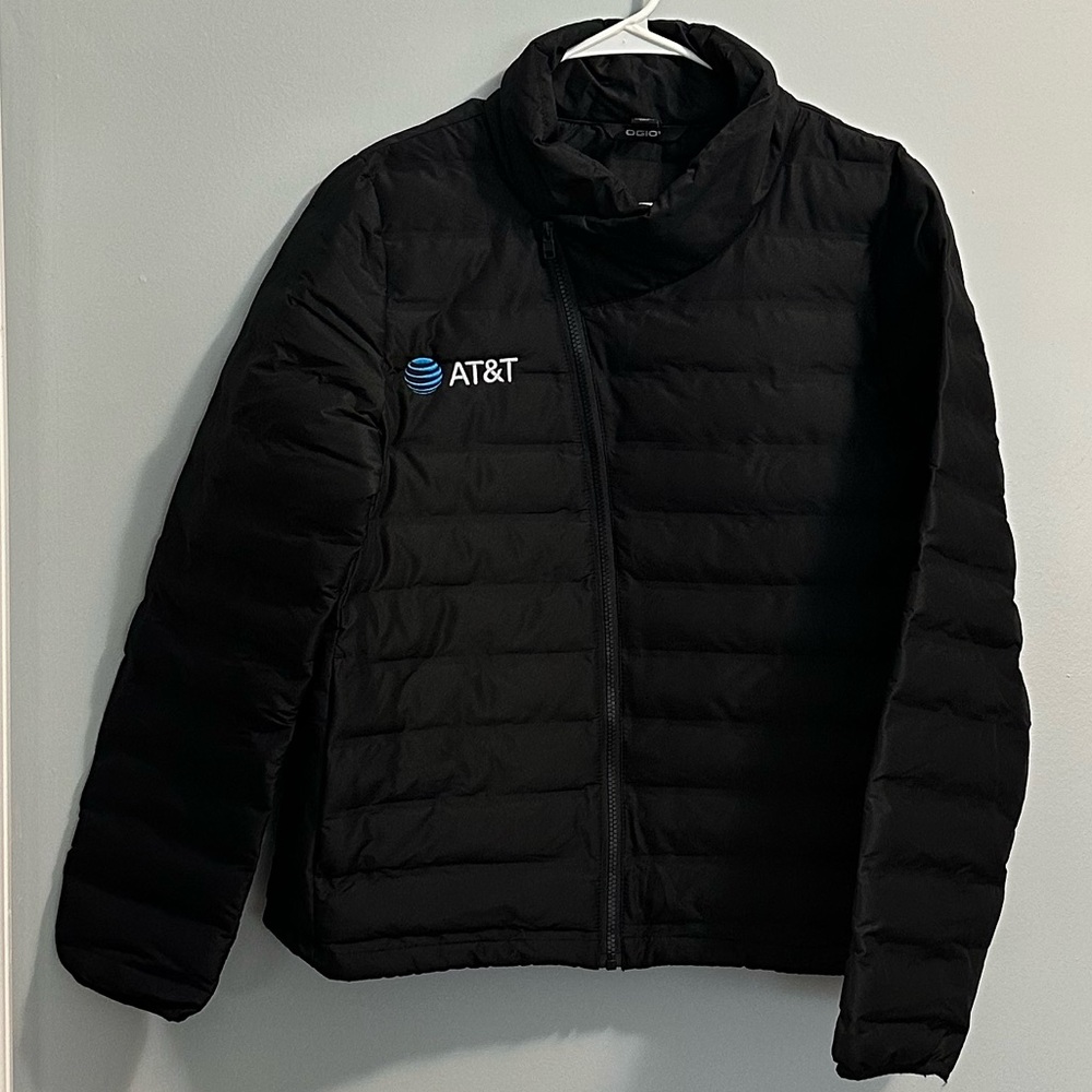 women’s at&t puffer bomber jacket black